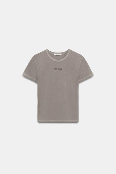 SHORT SLEEVE SLOGAN T-SHIRT - Grey by Zara