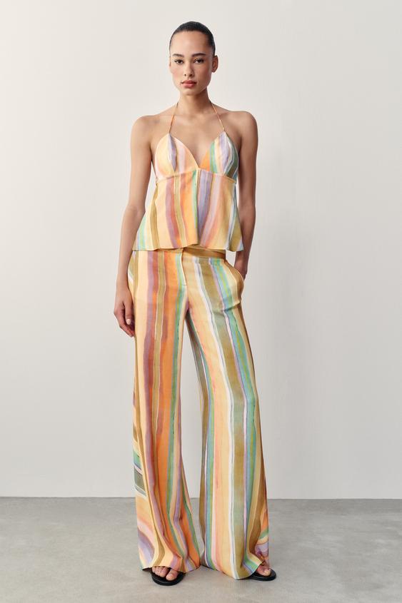 STRIPED WIDE-LEG TROUSERS - Multicoloured by Zara - Image 0
