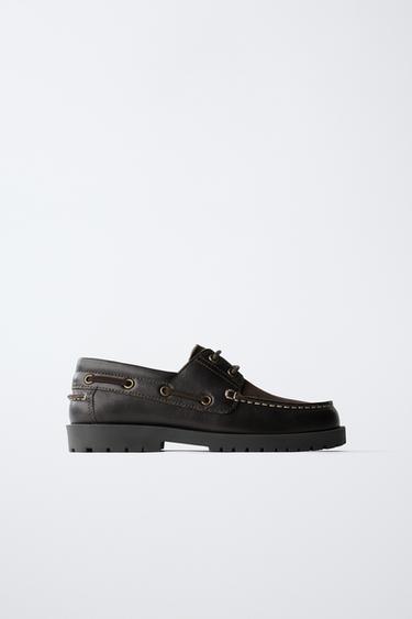 COMBINED LEATHER DECK SHOES - Brown by Zara