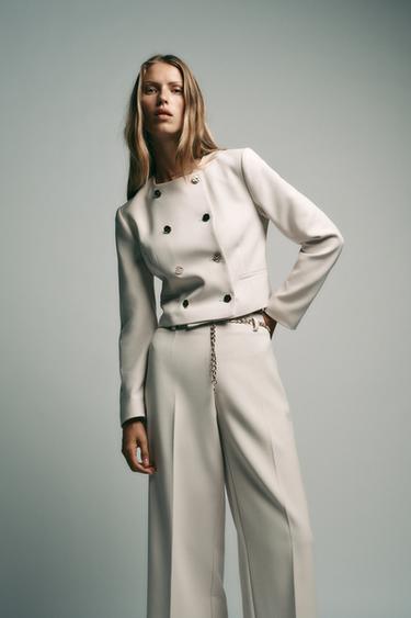 CROPPED TROUSERS WITH CHAIN BELT - Ecru by Zara