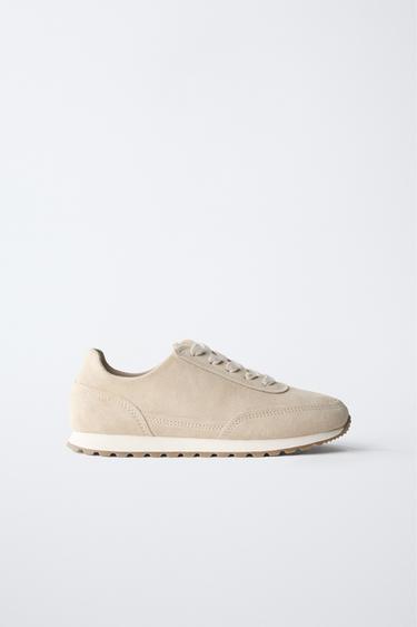 LEATHER TRAINERS - Ecru White by Zara