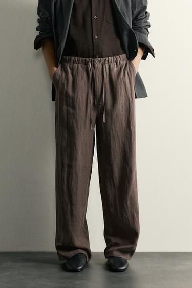100% LINEN RELAXED FIT TROUSERS - Brown / Taupe by Zara