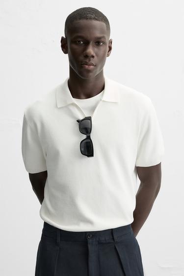 TEXTURED KNIT POLO SHIRT - Ecru by Zara