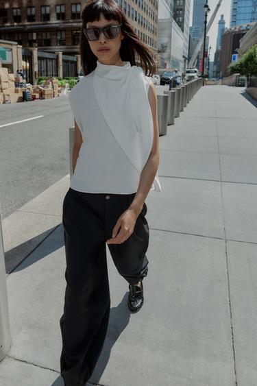 ASYMMETRIC CREPE CAPE TOP - Oyster-white by Zara