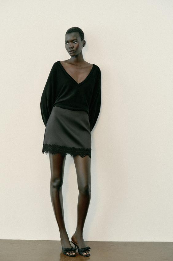 SKORT WITH LACE HEM - Black by Zara - Image 0