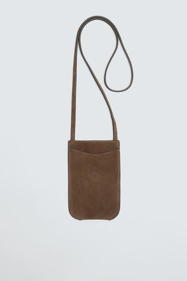 LEATHER CROSSBODY BAG - Brown by Zara - Image 0