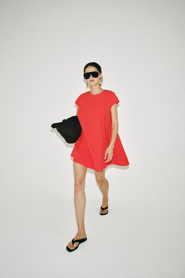 ZW COLLECTION POPLIN SHORT DRESS - Red by Zara