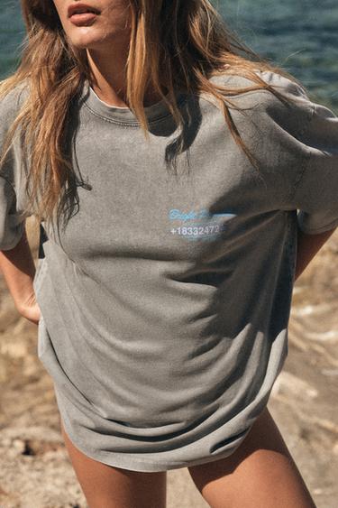 FADED-EFFECT T-SHIRT WITH PRINT - Anthracite grey by Zara