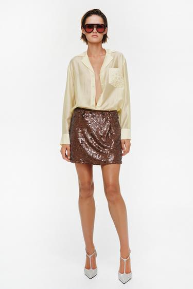 ZW COLLECTION EMBROIDERED POCKET SHIRT - Yellow by Zara