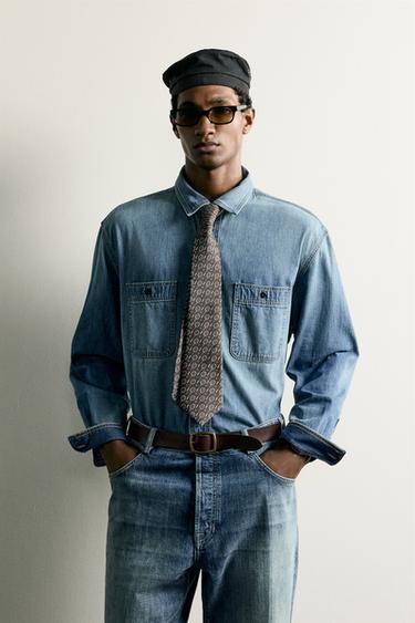 LIGHTWEIGHT WASHED DENIM SHIRT - Mid-blue by Zara