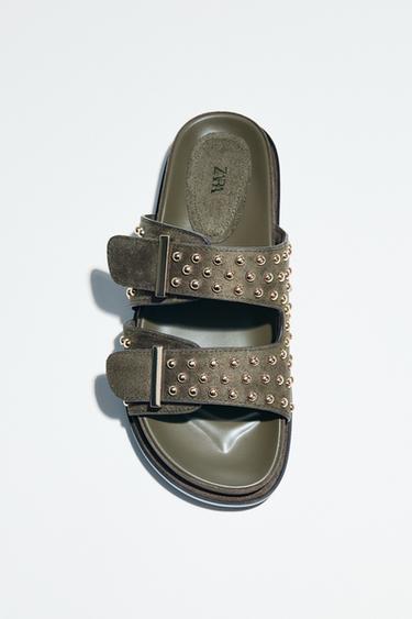 STUDDED BUCKLE SANDALS - Khaki Green by Zara