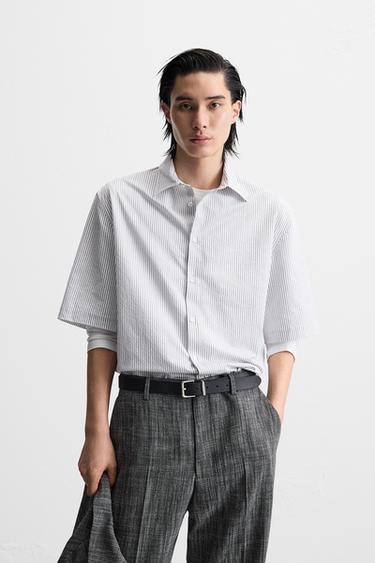 RELAXED FIT SEERSUCKER SHIRT - striped by Zara