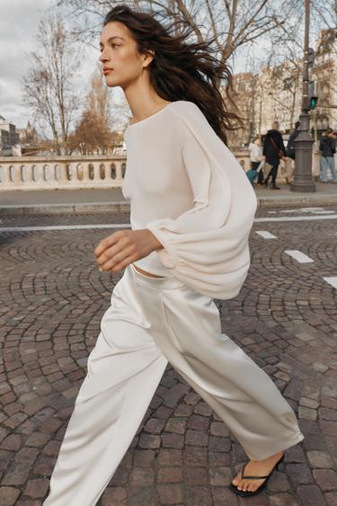KNIT VOLUME SLEEVE TOP - Mid-ecru by Zara