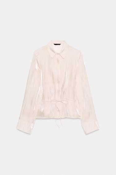 METALLIC EFFECT SHIRT WITH BELT - Vanilla by Zara