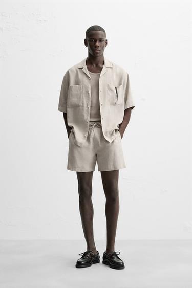 100% LINEN BERMUDA SHORTS - Beige by Zara - Image 0