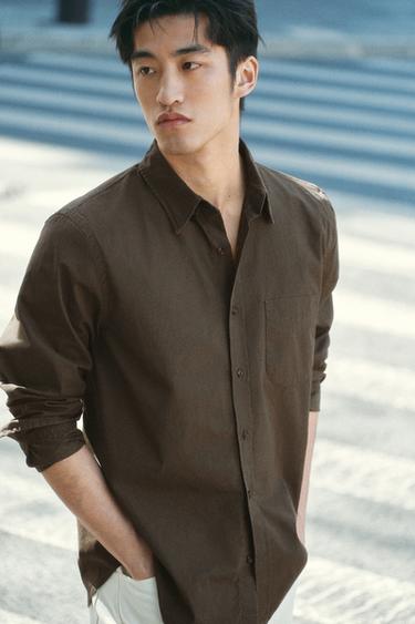 REGULAR FIT POPLIN SHIRT - Dark brown by Zara