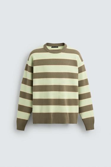 SOFT TEXTURED SWEATER - Green stripe by Zara