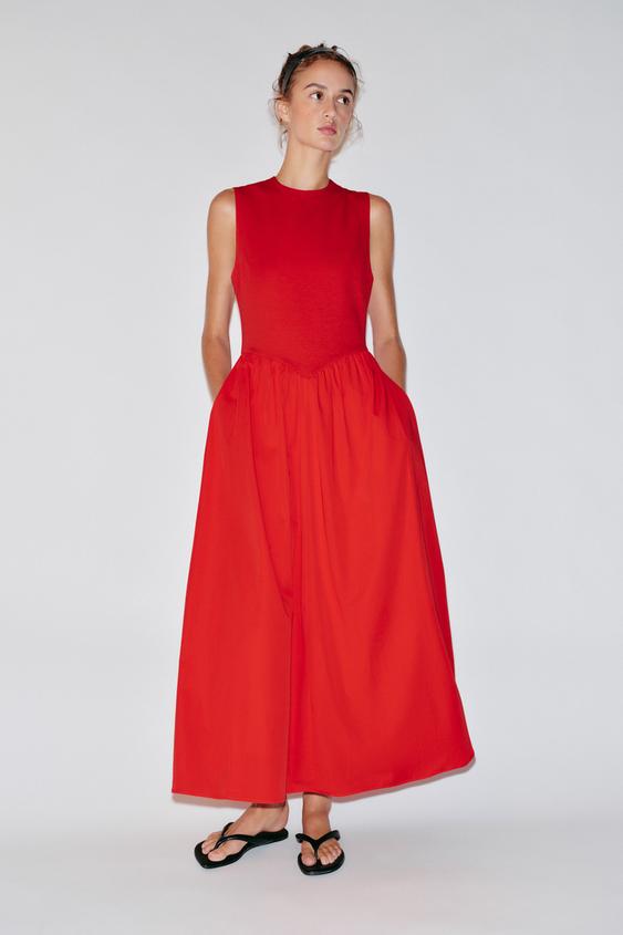 COMBINED MIDI DRESS - Red by Zara - Image 0