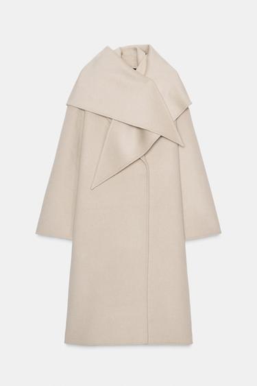 OVERSIZED WOOL BLEND COAT WITH SCARF ZW COLLECTION - Ecru by Zara