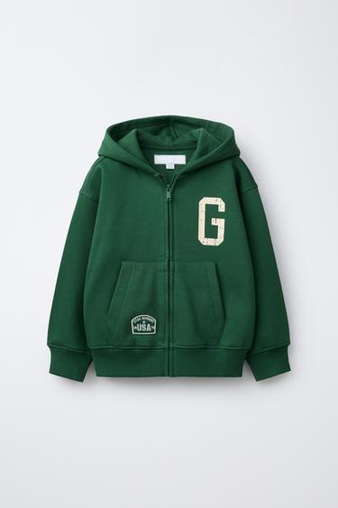HOODED JOGGING SWEATSHIRT WITH LETTERING - GREEN by Zara