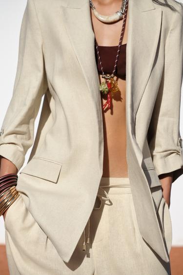 ROLL-UP SLEEVE LINEN BLEND BLAZER - Light beige by Zara