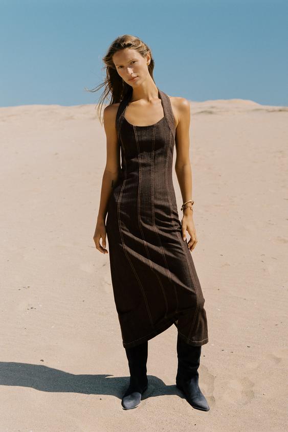 Z1975 DENIM HALTER MIDI DRESS - Brown by Zara - Image 0