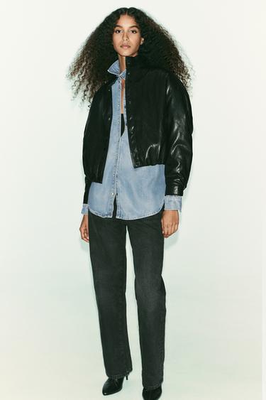 HIGH NECK FAUX LEATHER BOMBER JACKET - Black by Zara - Image 0