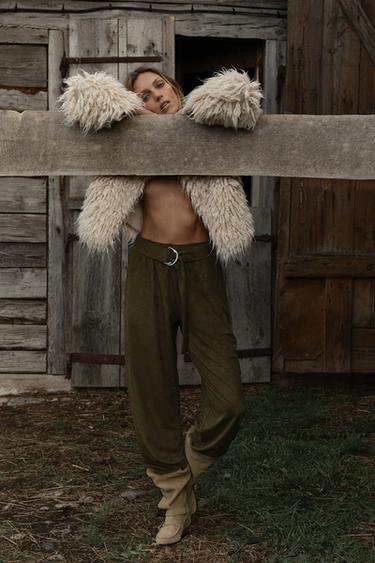 FAUX SUEDE BALLOON TROUSERS - Khaki by Zara
