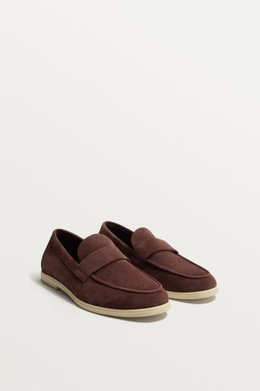 CASUAL LEATHER LOAFERS - Burgundy Red by Zara