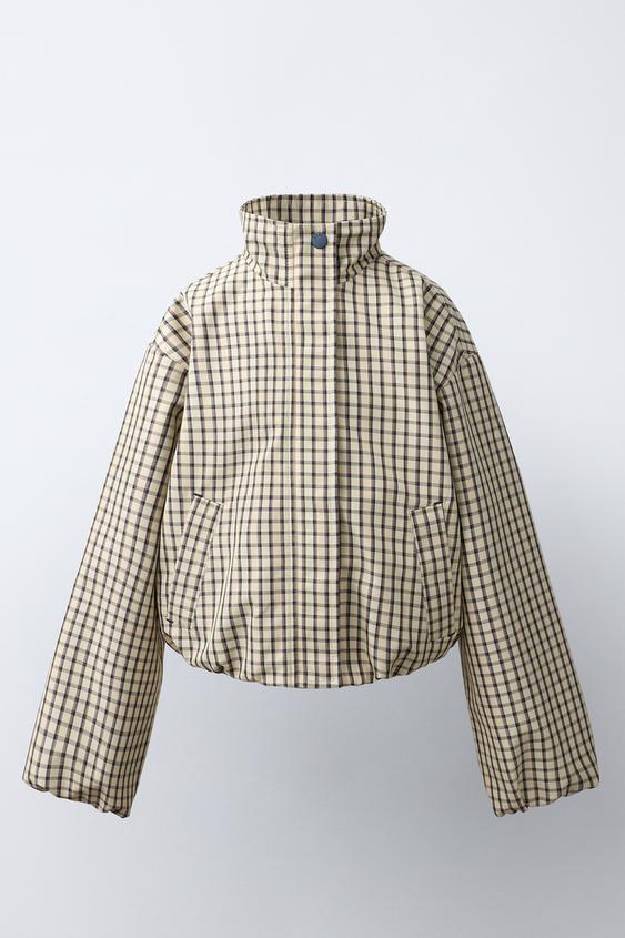 CHECK PRINT BOMBER JACKET - Ecru / Black by Zara - Image 0