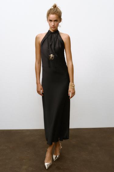 OPEN BACK SATIN MIDI DRESS - Black by Zara