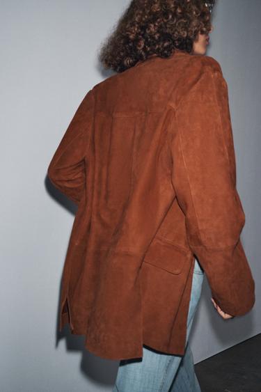 ZW COLLECTION LIMITED EDITION OVERSIZED SUEDE LEATHER BLAZER - Brown by Zara