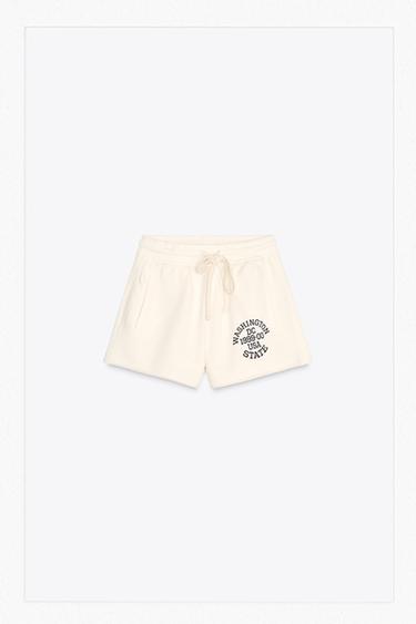 WASHED-EFFECT TEXT SWEATSHORTS - Ecru by Zara