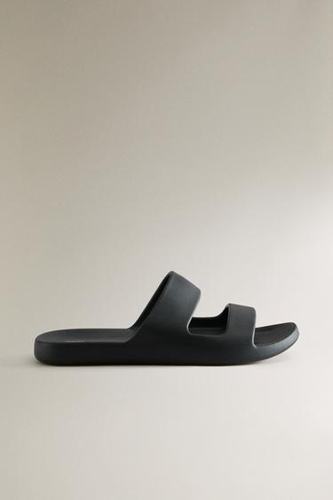 RUBBERISED FLAT SANDALS - Black by Zara