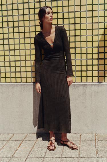 HARDWARE CROCHET MIDI DRESS - Brown by Zara