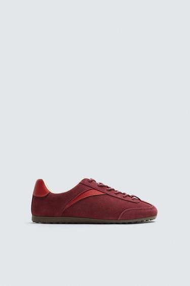 LEATHER TRAINERS - Burgundy Red by Zara