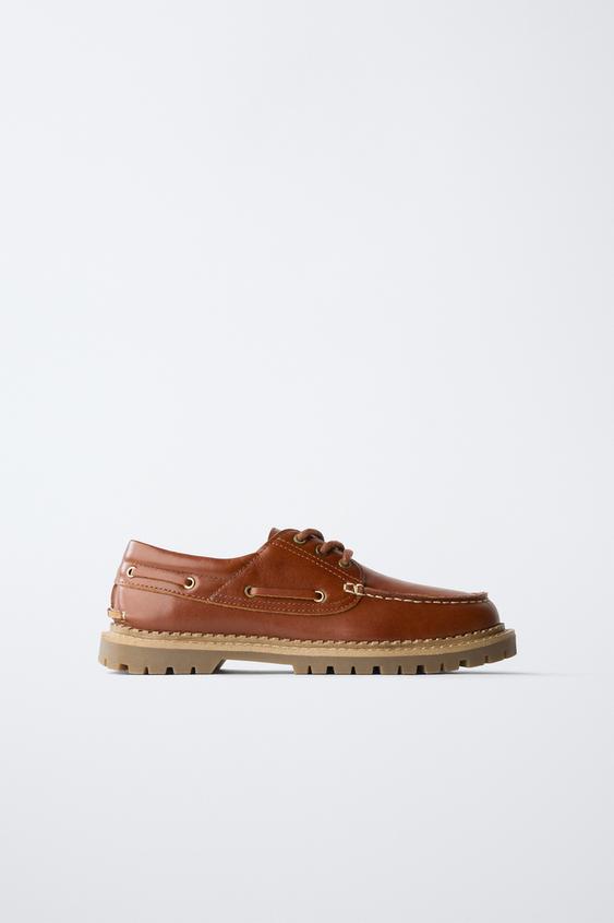 LEATHER DECK SHOES - Brown by Zara - Image 0