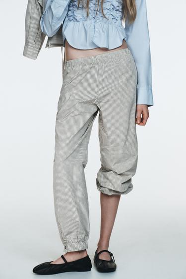 CHECK NYLON SAROUEL TROUSERS - Black / White by Zara