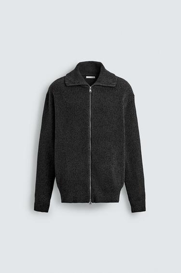 PURL KNIT CARDIGAN WITH ZIP - Grey marl by Zara