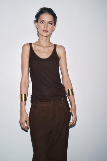 TULLE COMBINATION T-SHIRT - Dark brown by Zara