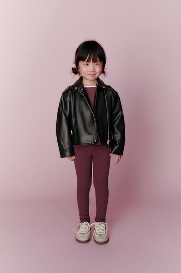 RIBBED LEGGINGS WITH LABEL - Dark aubergine by Zara