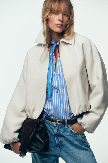 PUFF-SLEEVE BOMBER JACKET - Ecru by Zara