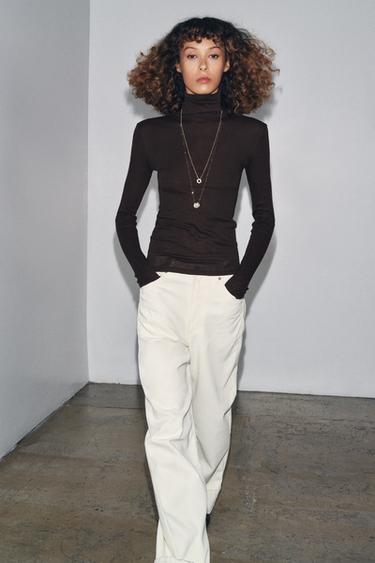 SLIM FIT HIGH NECK T-SHIRT - Chocolate by Zara - Image 0