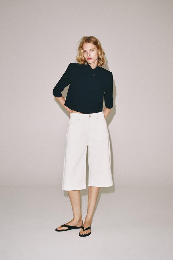 ZW COLLECTION CROPPED SHORT SLEEVE BLAZER - Navy blue by Zara - Image 0