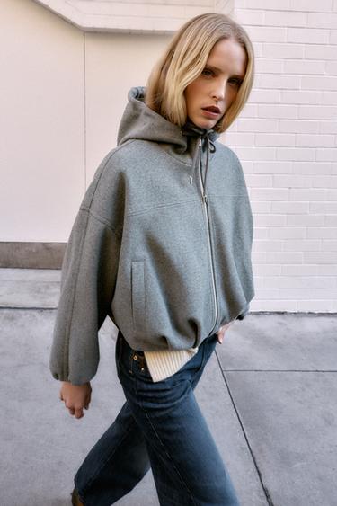 SOFT HOODIE OVERSIZE BOMBER JACKET - Grey by Zara