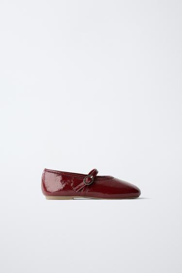 PATENT BALLET FLATS - Burgundy Red by Zara
