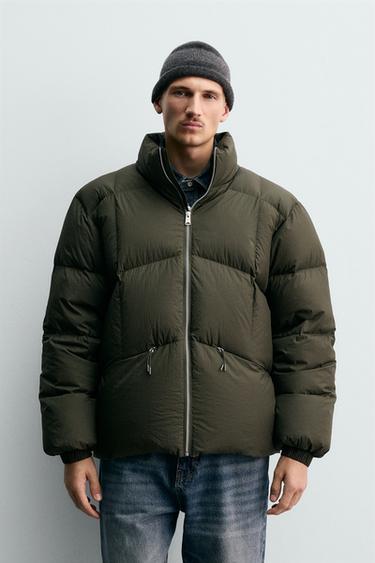 100% FEATHER DOWN PUFFER JACKET - Mid-green by Zara