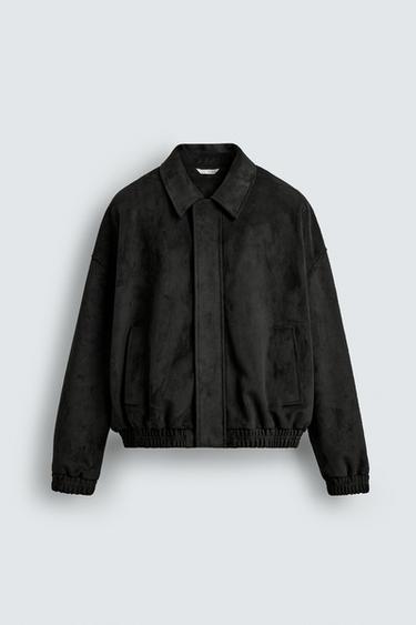 RELAXED FIT FAUX SUEDE JACKET - Black by Zara