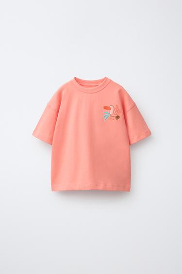 EMBROIDERED BEACH T-SHIRT - Red / Coral by Zara