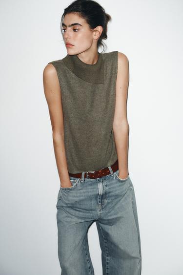 SOFT SCOOP NECK TOP - Green marl by Zara